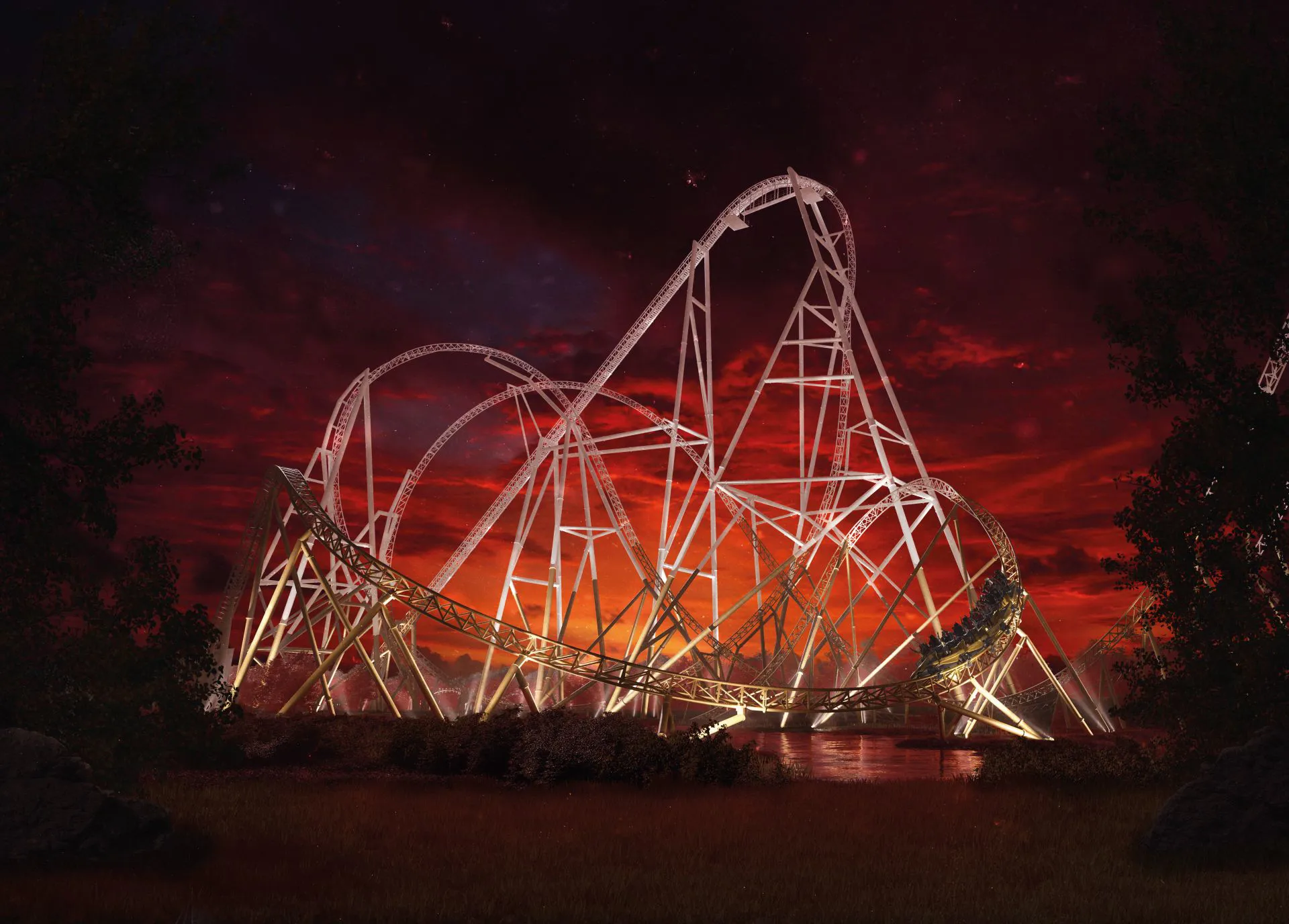 Hyperia in the dark with a red sky